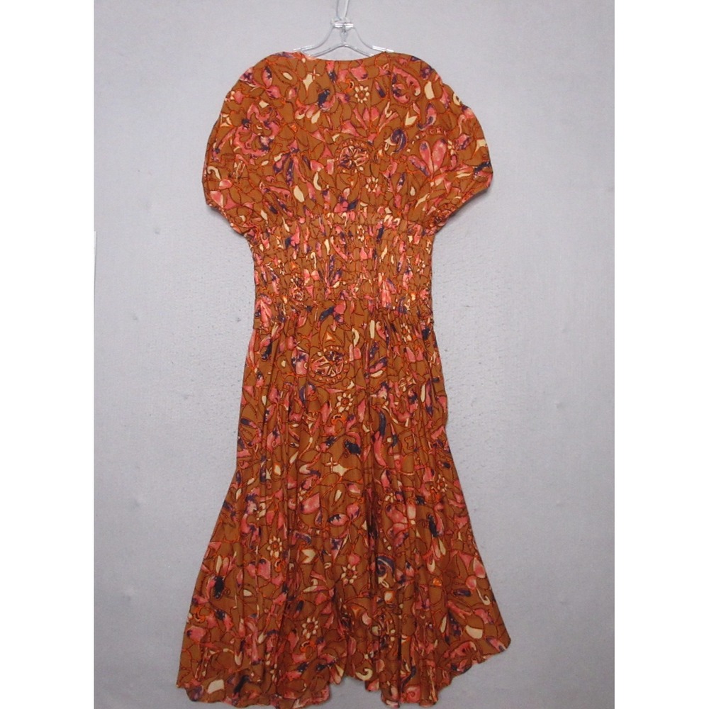 ALC Dress Plus 14 Lucia Floral Midi Smocked‎ Rust Color Ruched A Line Wedding - Picture 2 of 12